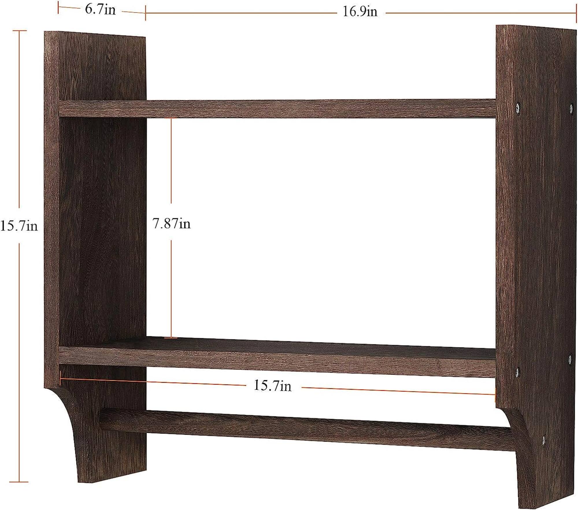 2-Tier Wood Wall Mounted Bathroom Shelf with Towel Rack